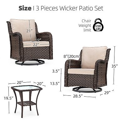 3-Piece Outdoor Wicker Swivel Rocker Chair Set