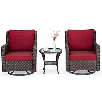 3 pc Outdoor Wicker Swivel Rocker Chair Set