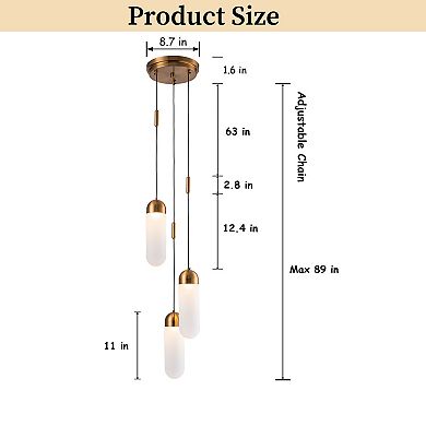 9'' Modern 3-Light Seeded Glass Cluster Integrated LED Pendant In Antique Gold Round Ceiling Lamp