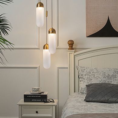 9'' Modern 3-Light Seeded Glass Cluster Integrated LED Pendant In Antique Gold Round Ceiling Lamp