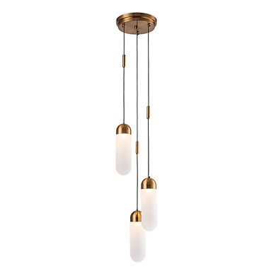 9'' Modern 3-Light Seeded Glass Cluster Integrated LED Pendant In Antique Gold Round Ceiling Lamp