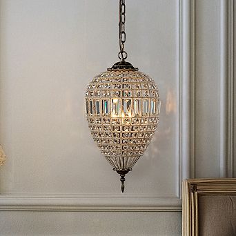 1-Light French Empire Handcrafted Crystal Chandelier Antique Bronze Finish Dimmable Vintage Pendant