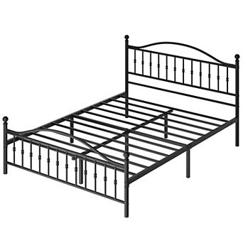 Platform Bed Frame, Metal Bed with Vintage Circular Headboard, Iron Construction, Noise-Free