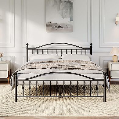 Platform Bed Frame, Metal Bed with Vintage Circular Headboard, Iron Construction, Noise-Free