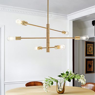 6-Light Mid-Century Modern Chandelier Brass Industrial Lighting Fixture