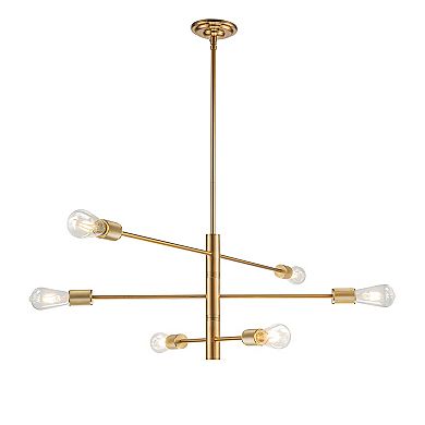 6-Light Mid-Century Modern Chandelier Brass Industrial Lighting Fixture