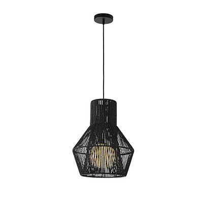 1-Light Modern Black Hand-Woven Rattan Chandelier Bubble Trasitional Cylinder Medium Natura Pendant