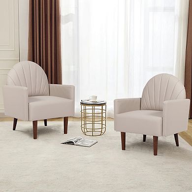 GOODSILO Contemporary Shell-Shaped Armchair with Upholstered Comfort and Wooden Legs