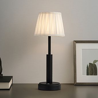 16'' Modern Classic Black Fabric Shade Rechargeable LED Table Lamp Touch Control Cordless USB Nights