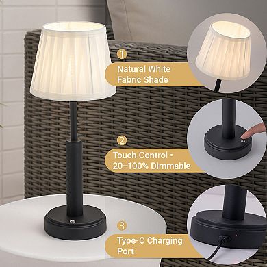 16'' Modern Classic Black Fabric Shade Rechargeable LED Table Lamp Touch Control Cordless USB Nights