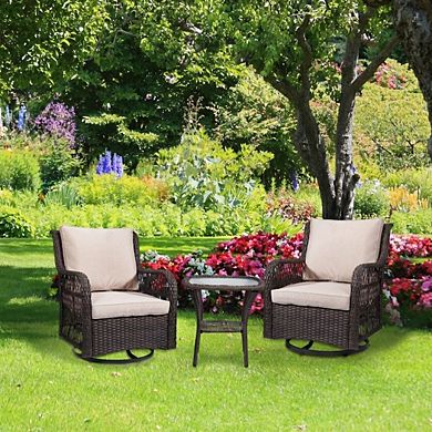 3 Pieces Outdoor Swivel Chair Set
