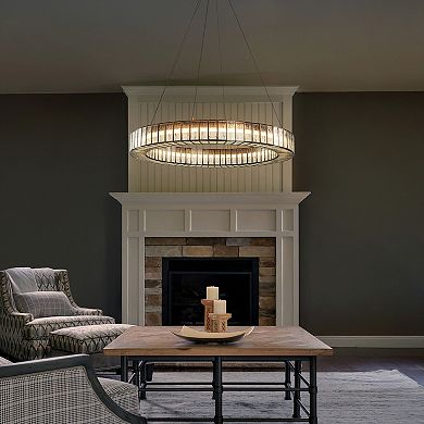 34'' Modern Halo Round Textured Glass Integrated Led Chandelier Brass Empire Led Ceiling Light