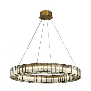 34'' Modern Halo Round Textured Glass Integrated Led Chandelier Brass Empire Led Ceiling Light