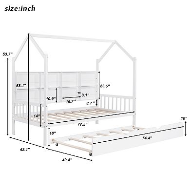 GOODSILO Twin Size Playhouse Style Bed with Storage Shelf and Trundle