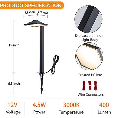 6 pack LED Low Voltage Landscape Path Light 12V, Bright Waterproof Outdoor Pathway Light for Walkway