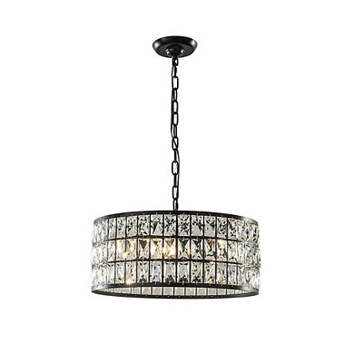 20'' Modern Crystal Chandelier Matte Black Finish 6-Light Round Drum Pendant Light Fixture