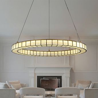 32'' Modern Halo Round Art Glass Integrated Led Chandelier Brass Art Deco Led Ceiling Light