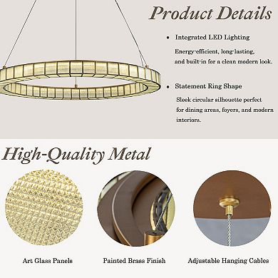 32'' Modern Halo Round Art Glass Integrated Led Chandelier Brass Art Deco Led Ceiling Light