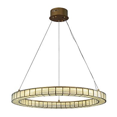 32'' Modern Halo Round Art Glass Integrated Led Chandelier Brass Art Deco Led Ceiling Light