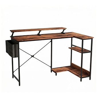 GOODSILO Reversible L-Shaped Computer Desk with Charging Station and LED Lighting