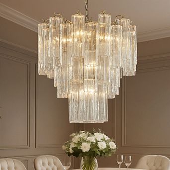 23'' Mid Century Modern Flower Glass Chandelier Aged Bronze Finish Crystal Pendant Light