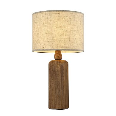 22''Farmhouse Traditional Natural Solid Wood Table Lamp with Beige Fabri Drum Shade