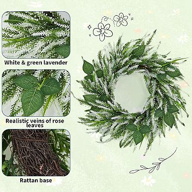 20 Inch Lavender Wreath for Front Door, Artificial Greenery Wreath for Outdoor Porch & Window Decor