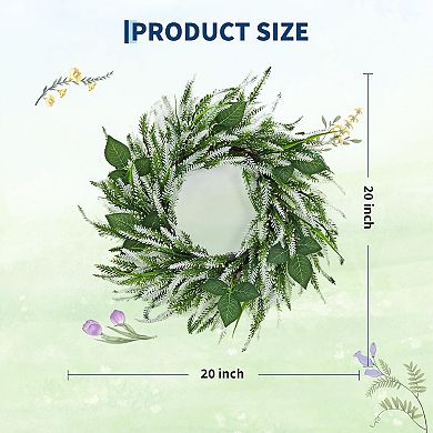 20 Inch Lavender Wreath for Front Door, Artificial Greenery Wreath for Outdoor Porch & Window Decor