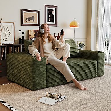 GOODSILO Corduroy Fabric Deep Seat Loveseat Sofa for Living Room and Bedroom