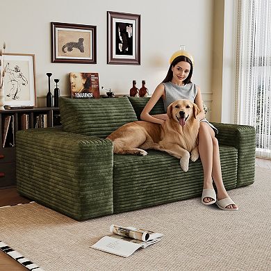 GOODSILO Corduroy Fabric Deep Seat Loveseat Sofa for Living Room and Bedroom