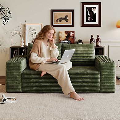GOODSILO Corduroy Fabric Deep Seat Loveseat Sofa for Living Room and Bedroom