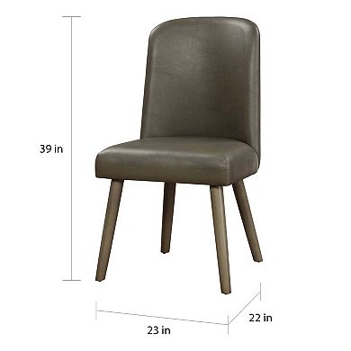GOODSILO Gray Synthetic Leather and Oak Finish Side Chair Set