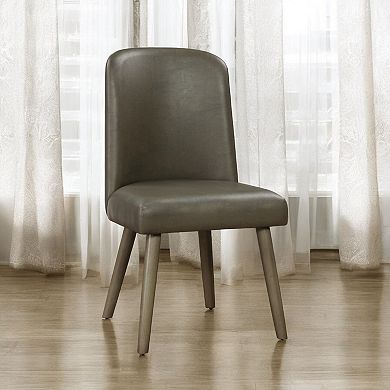 GOODSILO Gray Synthetic Leather and Oak Finish Side Chair Set