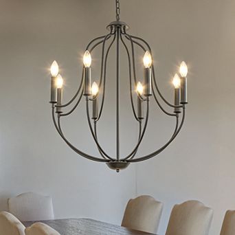 26'' 8-Light Modern Matt Black Classic Candelabra Chandelier Farmhouse Candle Pendant Light