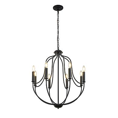 26'' 8-Light Modern Matt Black Classic Candelabra Chandelier Farmhouse Candle Pendant Light