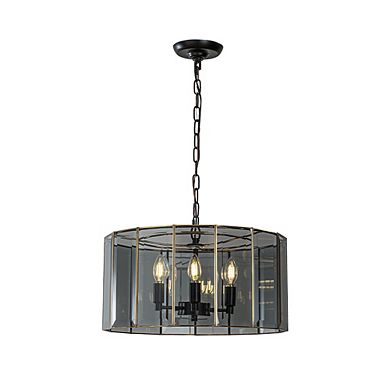 5-Light 20'' Modern Smoked Glass Drum Brass Chandelier Dimmable and Ajustable For Dining Room