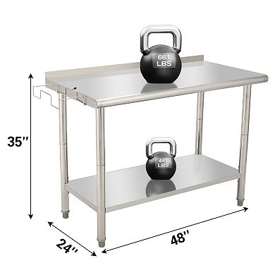 48"x24"x35" Workbench Without Casters, With Rear Bumper And 08 Curved Edge, Detachable Garbage Rack