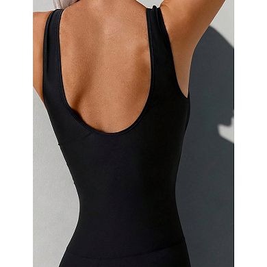 Women's One Piece Swimsuit Color Block Striped Athletic Bathing Suit Modest Coverage Swimwear