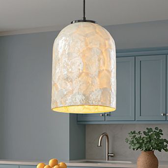 1-Light 7'' Modern Farmhouse Natural Capiz Seashell Single Pendant Light Coastal Cylinder
