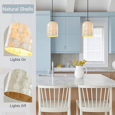 1-Light 7'' Modern Farmhouse Natural Capiz Seashell Single Pendant Light Coastal Cylinder