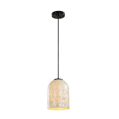 1-Light 7'' Modern Farmhouse Natural Capiz Seashell Single Pendant Light Coastal Cylinder
