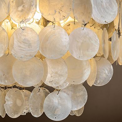 3-Light 13" Indoor Capiz Shell Matt Black Flush Mount Coastal decor Ceiling Lights