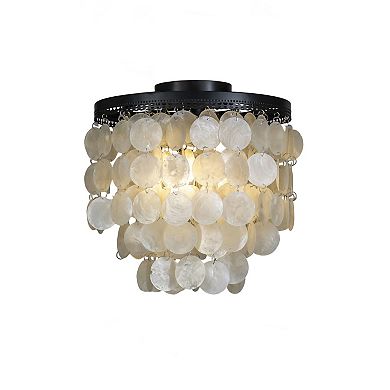 3-Light 13" Indoor Capiz Shell Matt Black Flush Mount Coastal decor Ceiling Lights