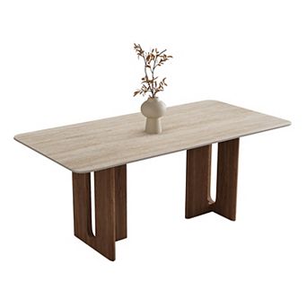 Modern Kitchen Table, Easy Assembly Rectangular Dining Room Table with Solid Wood Legs