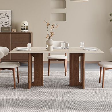 Modern Kitchen Table, Easy Assembly Rectangular Dining Room Table with Solid Wood Legs