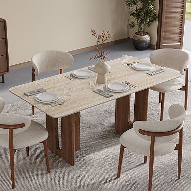 Modern Kitchen Table, Easy Assembly Rectangular Dining Room Table with Solid Wood Legs