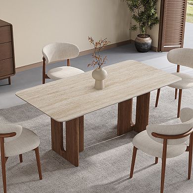 Modern Kitchen Table, Easy Assembly Rectangular Dining Room Table with Solid Wood Legs