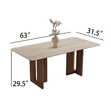 Modern Kitchen Table, Easy Assembly Rectangular Dining Room Table with Solid Wood Legs