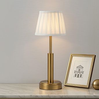 16'' Vintage Fabric Shade Rechargeable LED Table Lamp Touch Control Cordless USB Nightstand Lamp