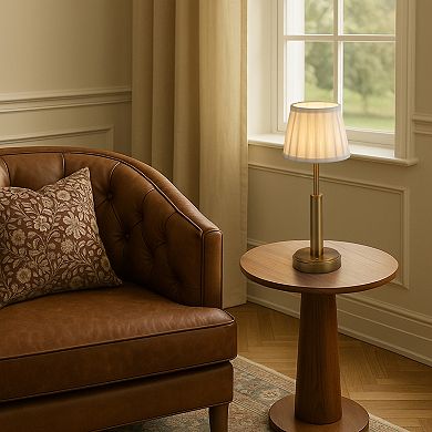 16'' Vintage Fabric Shade Rechargeable LED Table Lamp Touch Control Cordless USB Nightstand Lamp